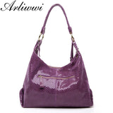 Arliwwi Brand Real Soft Suede Cow Leather Lady Crossbody Tassel Handbags shiny Snake Embossed shoulder Tote Bags For Women GY11