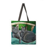 Folding shopping bag oil painting cat lady shoulder bag female leisure handbag outdoor beach bag female tote bag