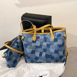 Christmas Gift Women Denim High Capacity Big Shoulder Composite Bag 2021 Winter Fashion Printing Travel Tote Handbags and Purses 2pcs/set