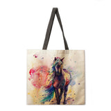 Oil painting horse lady shoulder bag cotton and linen shopping bag handbag high quality foldable handbag