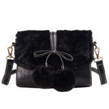 Christmas Gift Winter Sweet Chic Fluffy Bag Women Messenger Bag Red Brown Fur Bow Lolita Bags Female Mini ITA Bag Small Bag Leather Suede