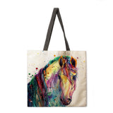 Oil painting horse lady shoulder bag cotton and linen shopping bag handbag high quality foldable handbag