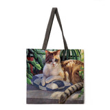 Folding shopping bag oil painting cat lady shoulder bag female leisure handbag outdoor beach bag female tote bag