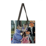 Oil painting and cat ladies shoulder bag beach bag tote bag printing tote bag foldable shopping bag casual linen bag