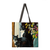 Folding shopping bag oil painting cat lady shoulder bag female leisure handbag outdoor beach bag female tote bag