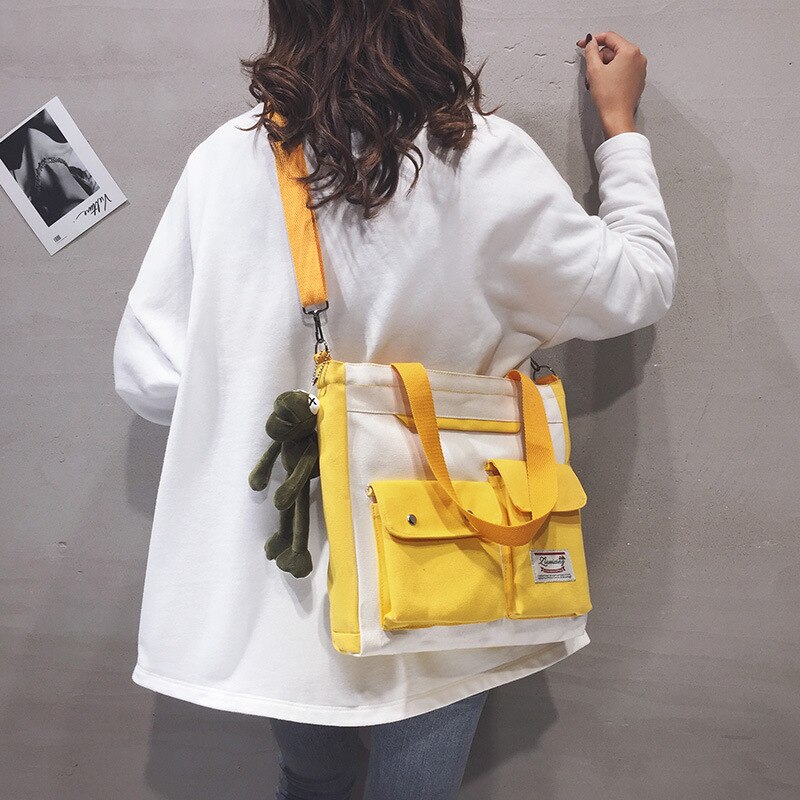 Fashion Canvas Bag With Zipper, Student Crossbody Bookbag Handbag Shoulder  Bag