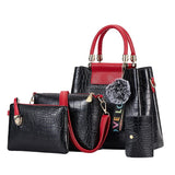 4PS Women Bags Set Luxury Crocodile Female Handbags PU Leather Shoulder Bags Brand Composite Bag Black Top-handle Bag Messenger