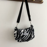 Christmas Gift 2021 INS Fashion Women Zebra Pattern Mini Shoulder Bags Female Winter Plush Underarm Bags Leopard Zebra Pattern Fluffy Tote Bags