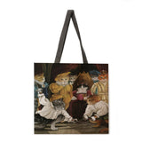 Oil painting and cat ladies shoulder bag beach bag tote bag printing tote bag foldable shopping bag casual linen bag