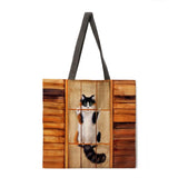 Folding shopping bag oil painting cat lady shoulder bag female leisure handbag outdoor beach bag female tote bag