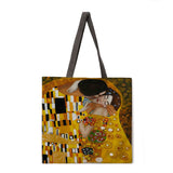 Golden oil painting leisure tote bag linen bag reusable shopping bag outdoor beach bag leisure tote bag