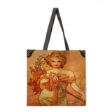 Muxia oil painting linen shopping bag reusable handbag women's shoulder cloth bag foldable linen bag beach tote bag