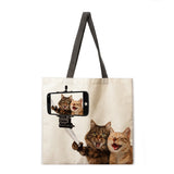 Oil painting cat print tote bag tote bag casual tote bag shoulder bag female beach bag foldable shopping bag