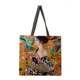 Golden oil painting leisure tote bag linen bag reusable shopping bag outdoor beach bag leisure tote bag