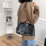 Vvsha Sewing Thread Vintage Fashion Women Shoulder Bags Metal Chain Strap Crossbody Bag Soft PU Leather Lady Shopper Travelling Bolso