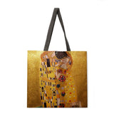 Golden oil painting leisure tote bag linen bag reusable shopping bag outdoor beach bag leisure tote bag