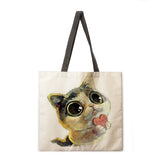 Oil painting cat print tote bag tote bag casual tote bag shoulder bag female beach bag foldable shopping bag