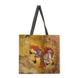 Golden oil painting leisure tote bag linen bag reusable shopping bag outdoor beach bag leisure tote bag