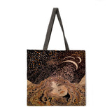 Oil painting forest girl casual tote bag linen bag reusable shopping bag outdoor beach bag casual tote bag