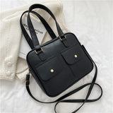 Luxury Brand Retro Simple Square Crossbody Bag For Women PU Leather Designer Shoulder Handbags Female Casual Top-Handle Totes