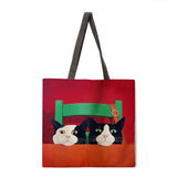 Oil painting cat print tote bag tote bag casual tote bag shoulder bag female beach bag foldable shopping bag