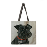 Oil painting dog print tote bag linen fabric casual tote bag foldable shopping bag reusable beach bag lady shoulder bag