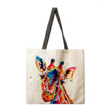 Oil painting giraffe print tote bag tote bag casual tote bag shoulder bag female beach bag foldable shopping bag