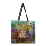 Oil painting cat print tote bag tote bag casual tote bag shoulder bag female beach bag foldable shopping bag