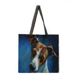 Oil painting dog print tote bag linen fabric casual tote bag foldable shopping bag reusable beach bag lady shoulder bag