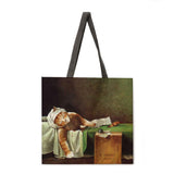 Oil painting and cat ladies shoulder bag beach bag tote bag printing tote bag foldable shopping bag casual linen bag