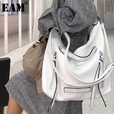 Christmas Gift [EAM] Women New Big White Big Pu Leather Personality Fashion Tide All-match Crossbody Shoulder Bag Spring Autumn 2021 18A0115