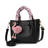 Christmas Gift Fashion New Women's Flamingo Ball decor Bucket Bag PU Leather Twist Braided handle Handbag women Messenger Bag