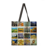 Van Gogh Oil Painting Combination Printing Handbag Linen Fabric Bag Leisure Folding Shopping Bag Outdoor Beach Bag Daily Handbag