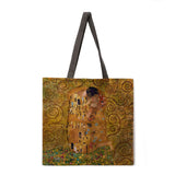 Golden oil painting leisure tote bag linen bag reusable shopping bag outdoor beach bag leisure tote bag