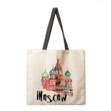 Oil painting construction tote bag shoulder bag linen fabric casual tote bag foldable shopping bag reusable beach bag