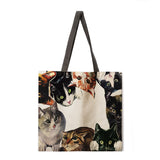 Oil painting cat print tote bag tote bag casual tote bag shoulder bag female beach bag foldable shopping bag