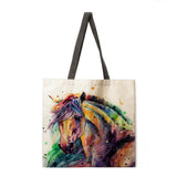 Oil painting horse lady shoulder bag cotton and linen shopping bag handbag high quality foldable handbag