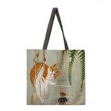 Folding shopping bag oil painting cat lady shoulder bag female leisure handbag outdoor beach bag female tote bag