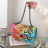 Designer Women Pu Leather Shoulder Bag High Quality Ladies Small Graffiti Messenger Bags Casual Chain Crossbody Bags for Women