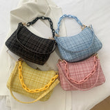 Fashion Women Thick Chain Plaid Underarm Bags Casual All-match Shoulder Hobos Bag Elegant Ladies Small Handbags Purse