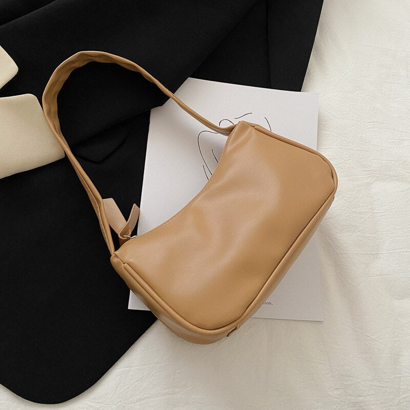Fashionable Solid Color Casual Vintage Baguette Bag Women Shoulder Bag
