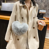 Vvsha Fashion Women's Heart Shaped Handbags Cute Kawaii Fur Crossbody Bags Wallet Purse Fluffy Chain Strap Shoulder Bag Lady Handbags