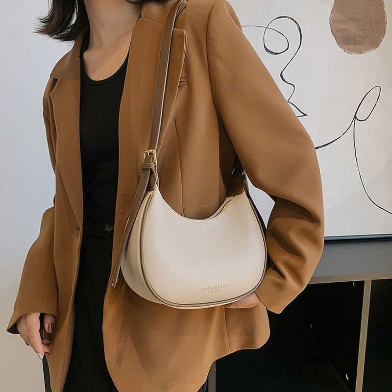 Fashionable Minimalist Half Moon Shaped Bag With Rhinestone Decor