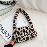 Vvsha Fashion Women Cow Print Mini Shoulder Bags Female Winter Plush Underarm Bags Leopard Zebra Pattern Fluffy Tote Bags Small Purses