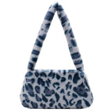 Vvsha Fashion Women Cow Print Mini Shoulder Bags Female Winter Plush Underarm Bags Leopard Zebra Pattern Fluffy Tote Bags Small Purses