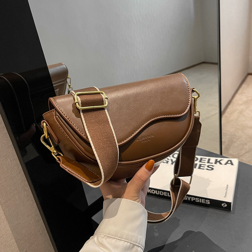Brown Crossbody Bag With Wide Strap